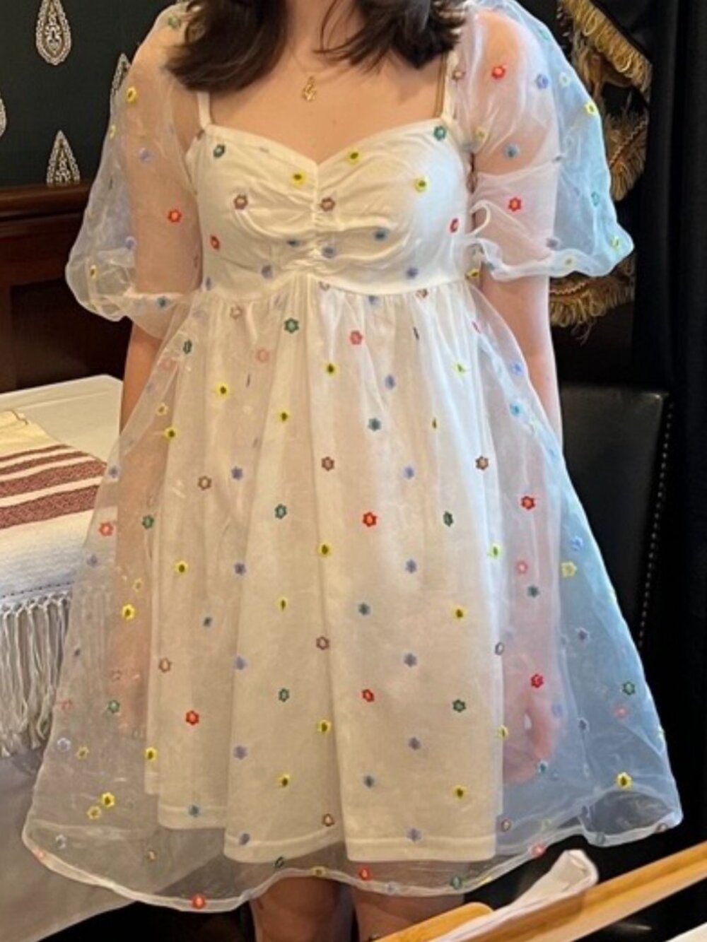 Altar'd State Floral Embroidered Organza "Macy" Mini Dress XS Fairycore